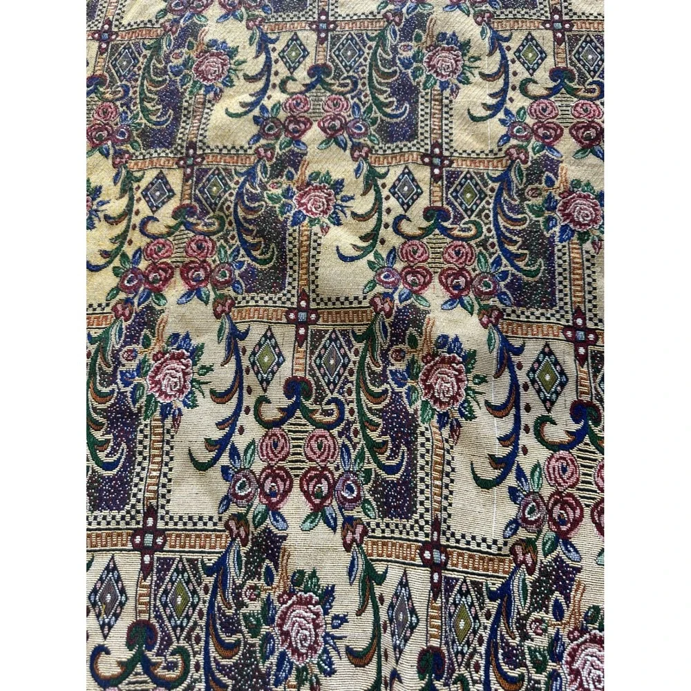 Vintage Woven Tapestry Floral Damask Fringe Throw Blanket Multicolor 72x90